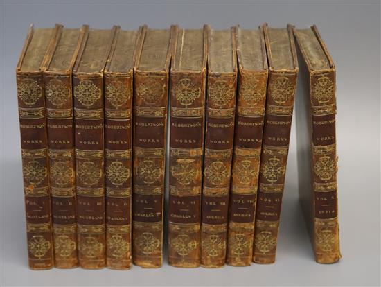 Robertson, William - Works, 10 vols, 8vo, calf, front cover to Vol.10 almost detached, T. Cadell et al, London 1821